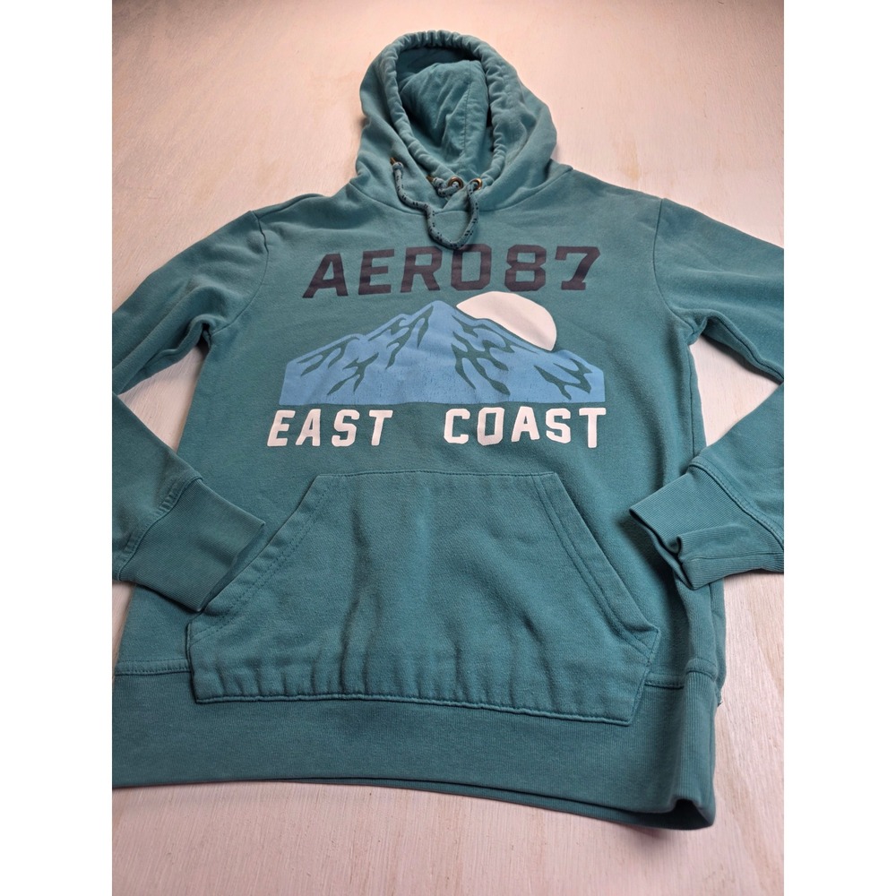 Aeropostale Aero 87 East Coast Hoodie Teal Graphic Sweatshirt XS Classic Boho